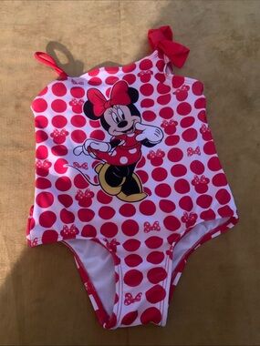 Disney Girls Red & White Minnie Mouse One-Piece Swimsuit with Bow